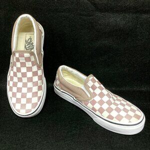 Vans Slip On Shoes Checkerboard Girls 5 Boys 3.5 Brown White